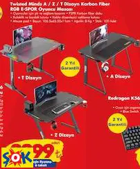 TWİSTED MİNDS A / Z / T DİZAYN KARBON FİBER RGB E-SPOR OYUNCU MASASI